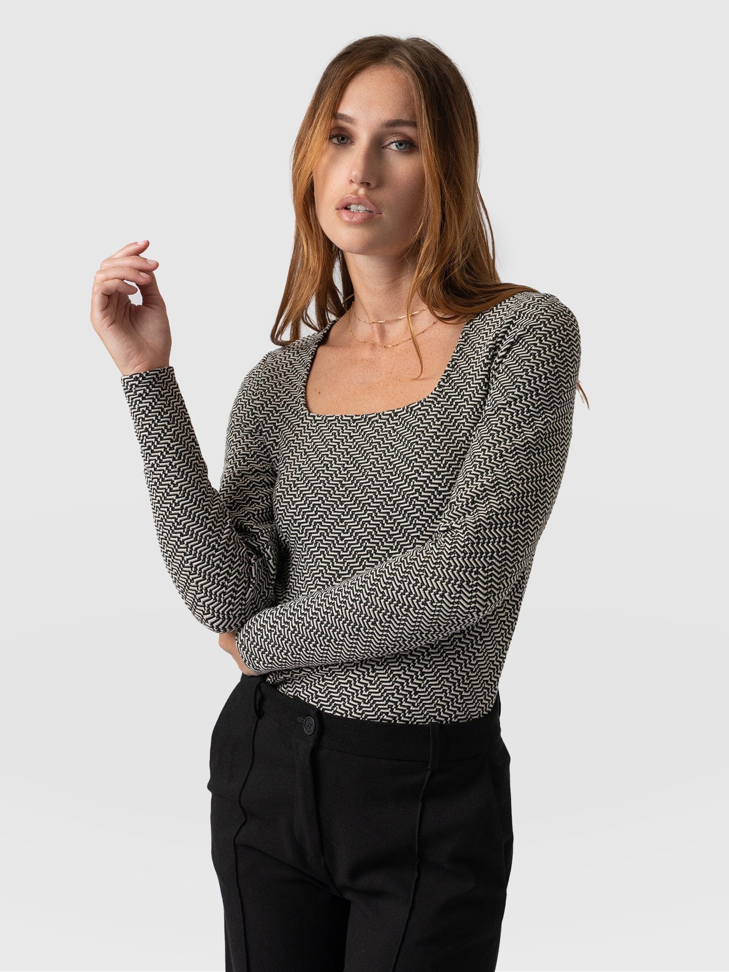 Sloane Textured Top Cream Lurex Jacquard - Women's T-Shirts | Saint + Sofia® USA